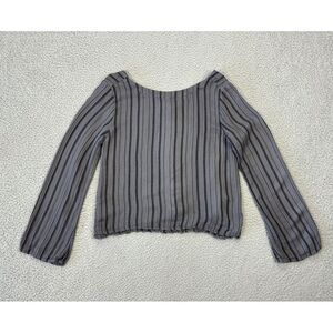 Cloth & Stone Button Back Top Womens Small Linen Blend‎ Striped Raw Fray Hem